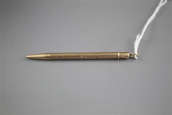 A modern engine turned 9ct gold propelling pencil, S.J.Rose & Son, Birmingham, 1960, 87mm, gross weight 10.4 grams.